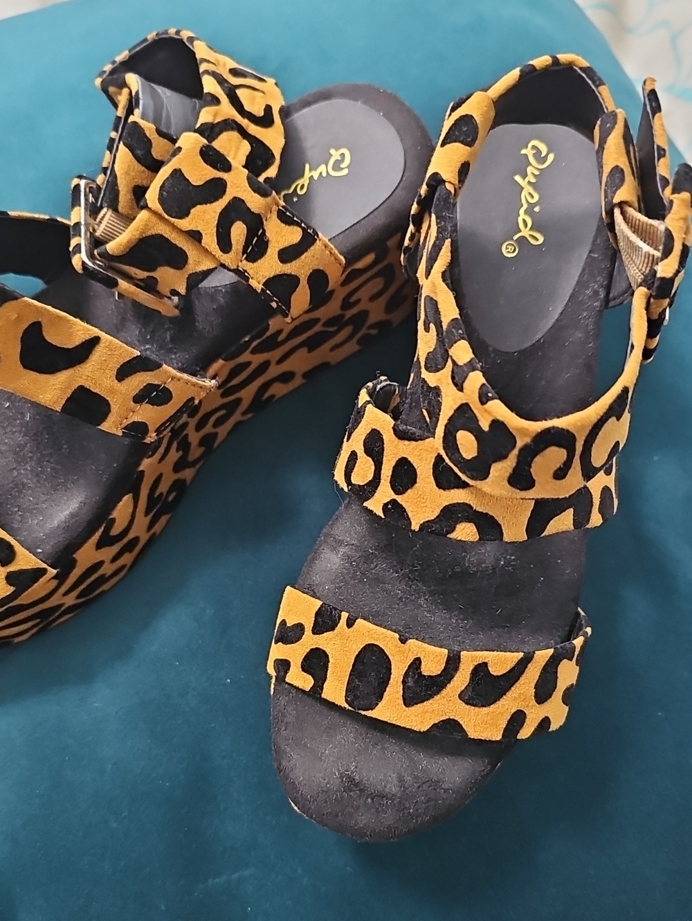 Qupid Leopard Platform Sandals - Mustard/Black